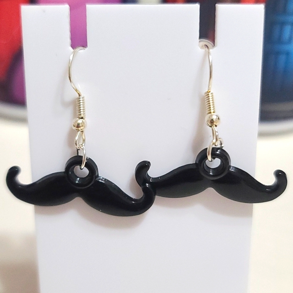 Black moustache dangle earrings NWT - My Tribute to Movember